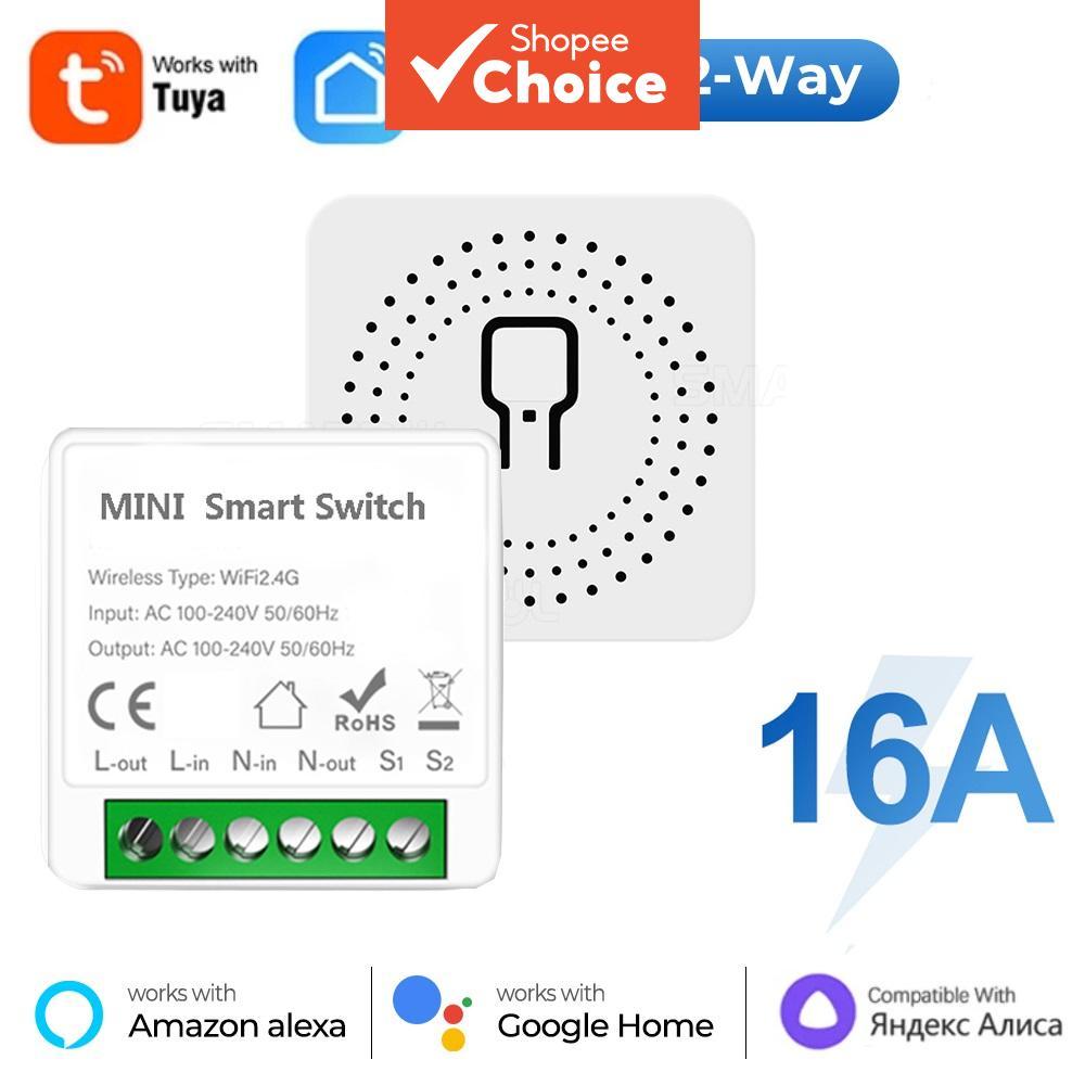 Interruptor WiFi Mini DIY 16A de 2 Vias para Casa Inteligente, Temporizador, Compatível com Alexa e Google Home,