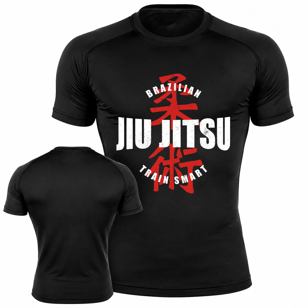 Camiseta De Compressão Jiu Jitsu brazilian gym t Manga Curta Academia Treino Camiseta Esportiva Masculino Apertada