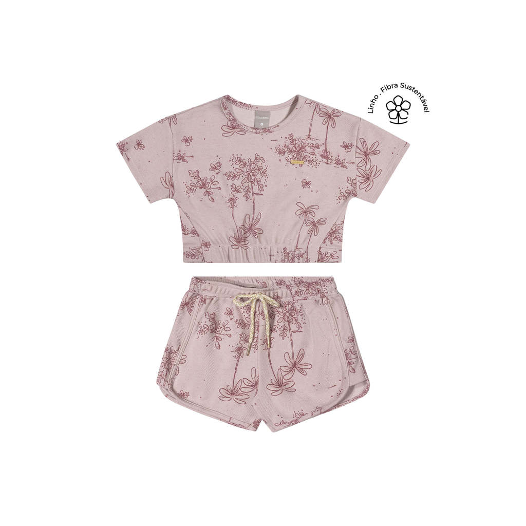 Conjunto Infantil Menina Dupla Face Linho Colorittá Rosa