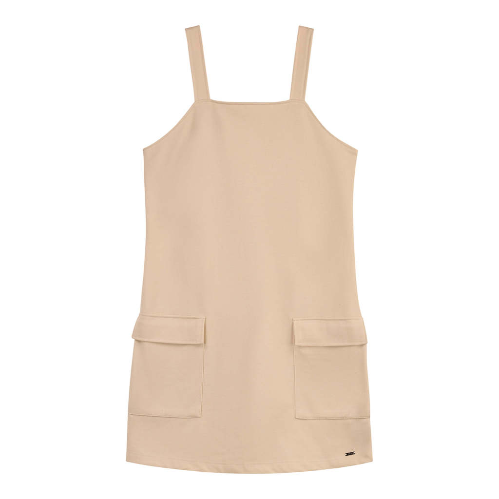 Vestido Curto Juvenil Menina Bolsos Beats Bege