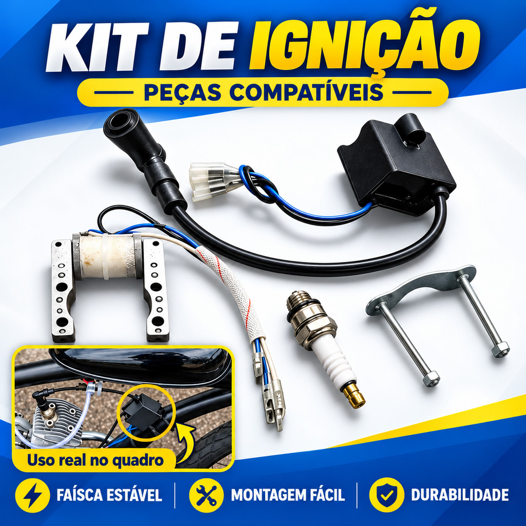 Kit Completo Bobina De Ignição Módulo CDI Vela De Ignição Peça Durável Para Bicicleta Motorizada 2 Tempos 50cc E 80cc