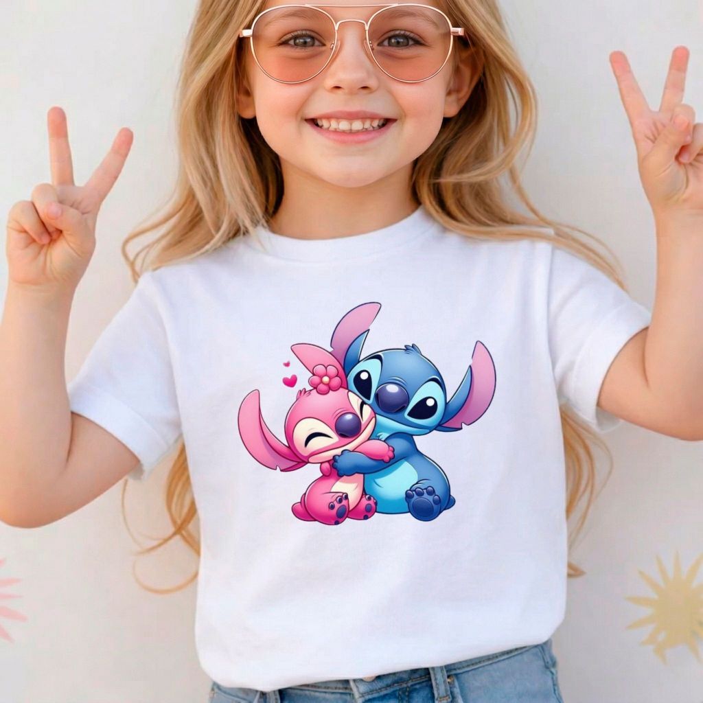 Camiseta Infantil Menina Desenho Stitch  Estampada 100% Algodão Confortável Moda Infantil