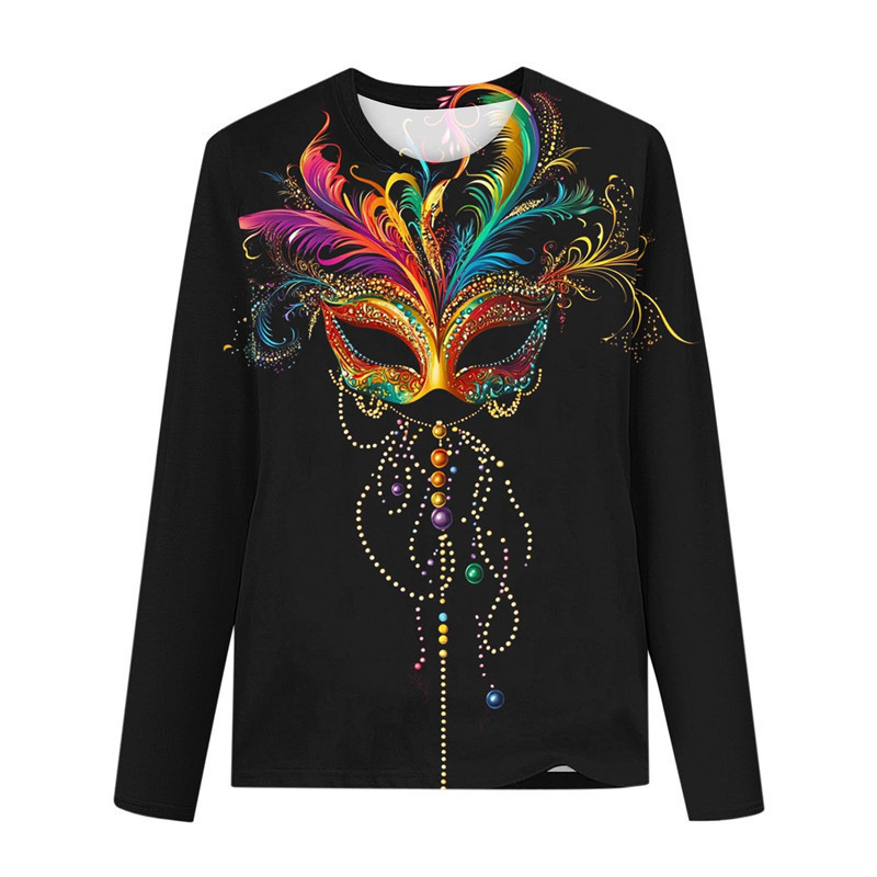 2026 Mardi Gras Masculino Feminino T Camisa Máscara 3d Impresso Manga Comprida Camiseta Nova Primavera Casual Férias Ao 