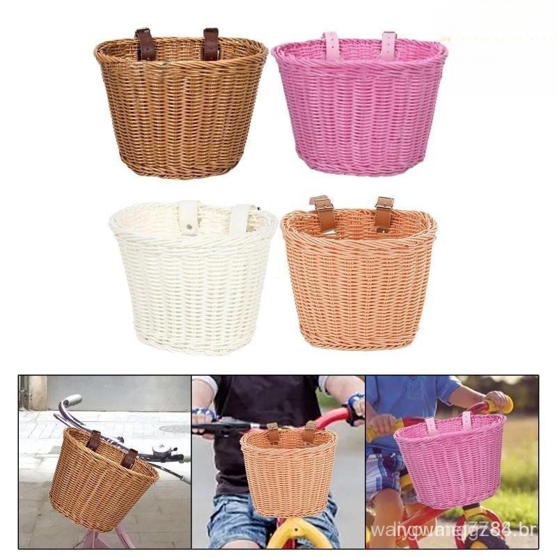 [EL] Cesta De Bicicleta Em Rattan , Frontal Para Armazenamento , Removível , À Prova D'água Transporte Infantil , Nova