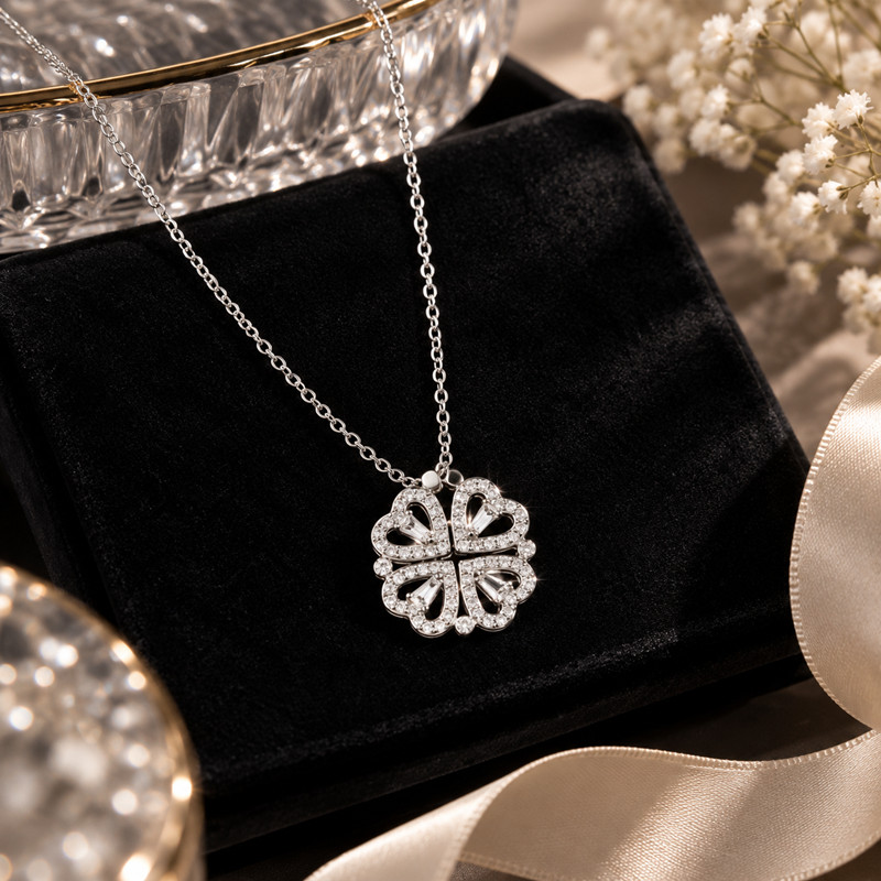 Colar Feminino Aço Inoxidável Prata Pingente Flor Cravejada Brilhante Delicado Elegante