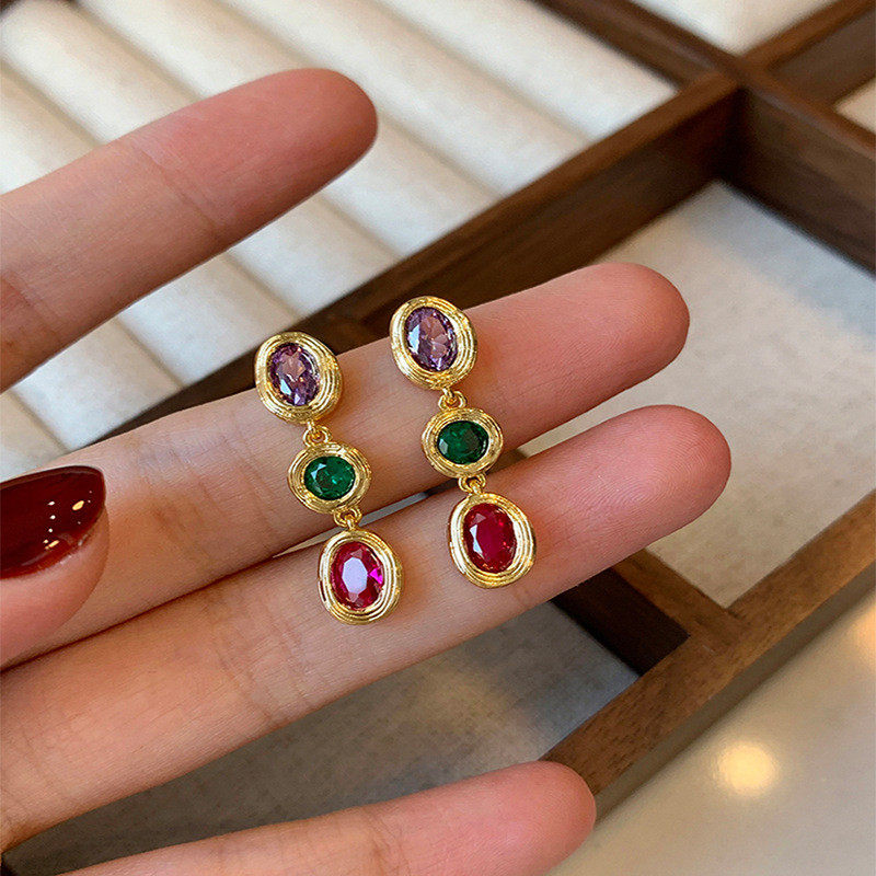 Brincos de borla com zircônia colorida, estilo retrô, sucesso de vendas, para mulheres, com toque sofisticado, design ex