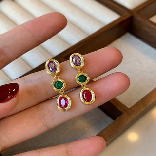 Brincos de borla com zircônia colorida, estilo retrô, sucesso de vendas, para mulheres, com toque sofisticado, design ex