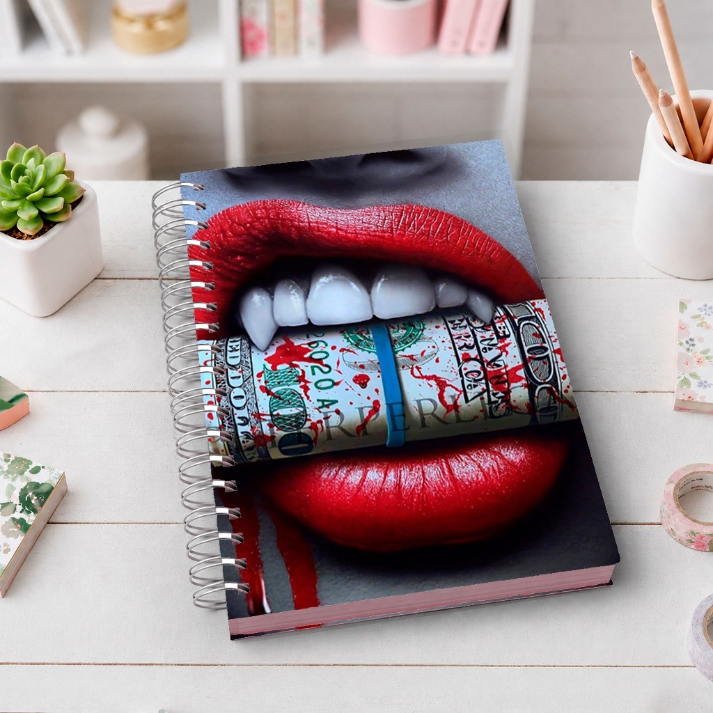 Caderno A5 vampira com Dollar | Capa Dura Premium | Wire-O | 80 Folhas | Ideal para Estudos