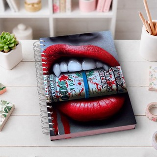 Caderno A5 vampira com Dollar | Capa Dura Premium | Wire-O | 80 Folhas | Ideal para Estudos