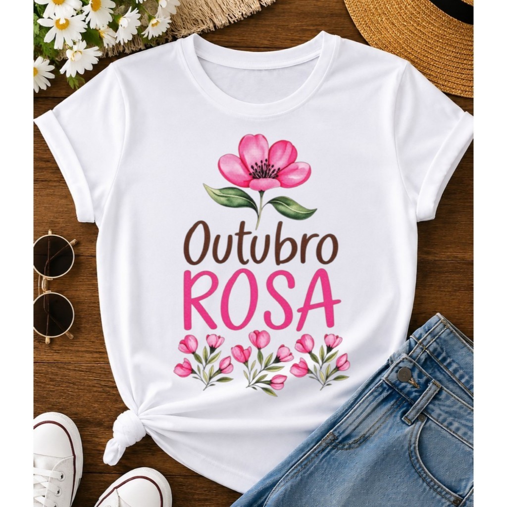 Camiseta Estampada - Outubro Rosa Estampas Váriadas - Unissex Casual Confortável - 100% Algodão Envio Rápido