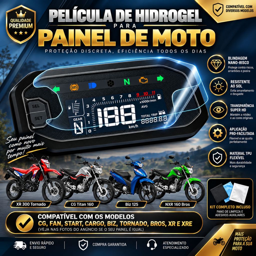Película painel CG 160 TORNADO NXR BROS XR190 FAN TITAN START BIZ XRE190 Protetora velocímetro