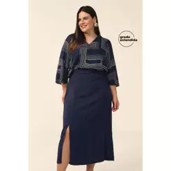 Saia Feminina Midi Fenda Lateral Marialícia Azul
