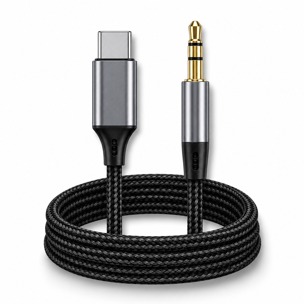Cabo USB-C Tipo C Macho para P2 3,5mm Macho Auxiliar Áudio Celular Carro Caixa de Som