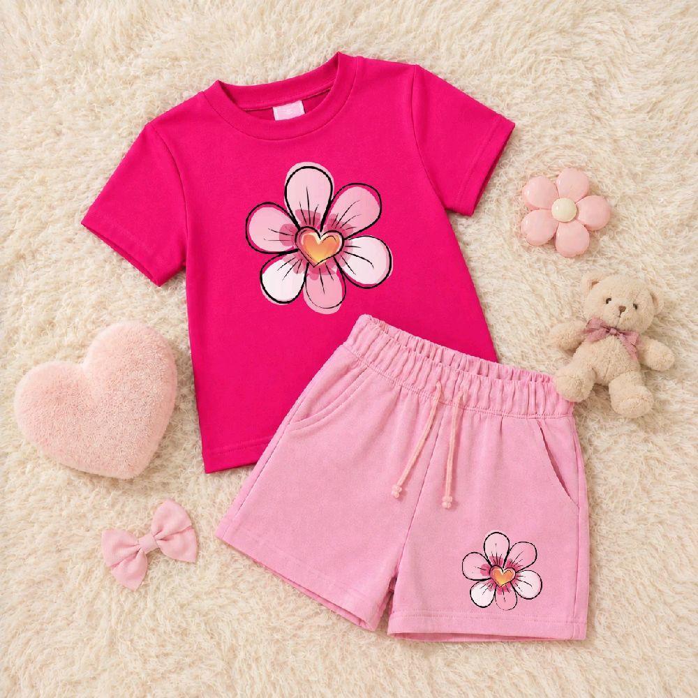 Conjunto Infantil Feminino Camiseta e Shorts de Moletom Estampado Flor Delicado kit Kids Meninas