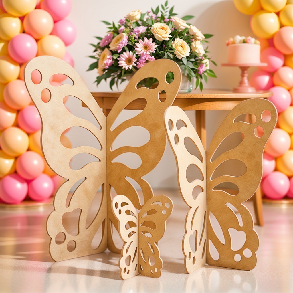 Kit Painel Borboleta MDF 60 45 30 cm Decoração Festa Infantil Encaixe Mesa Chão Jardim Encantado Pronta Entrega