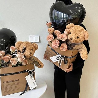Dia dos namorados urso preservado buquê de rosas presente de aniversário sabão simulação flor boneca presente do dia dos