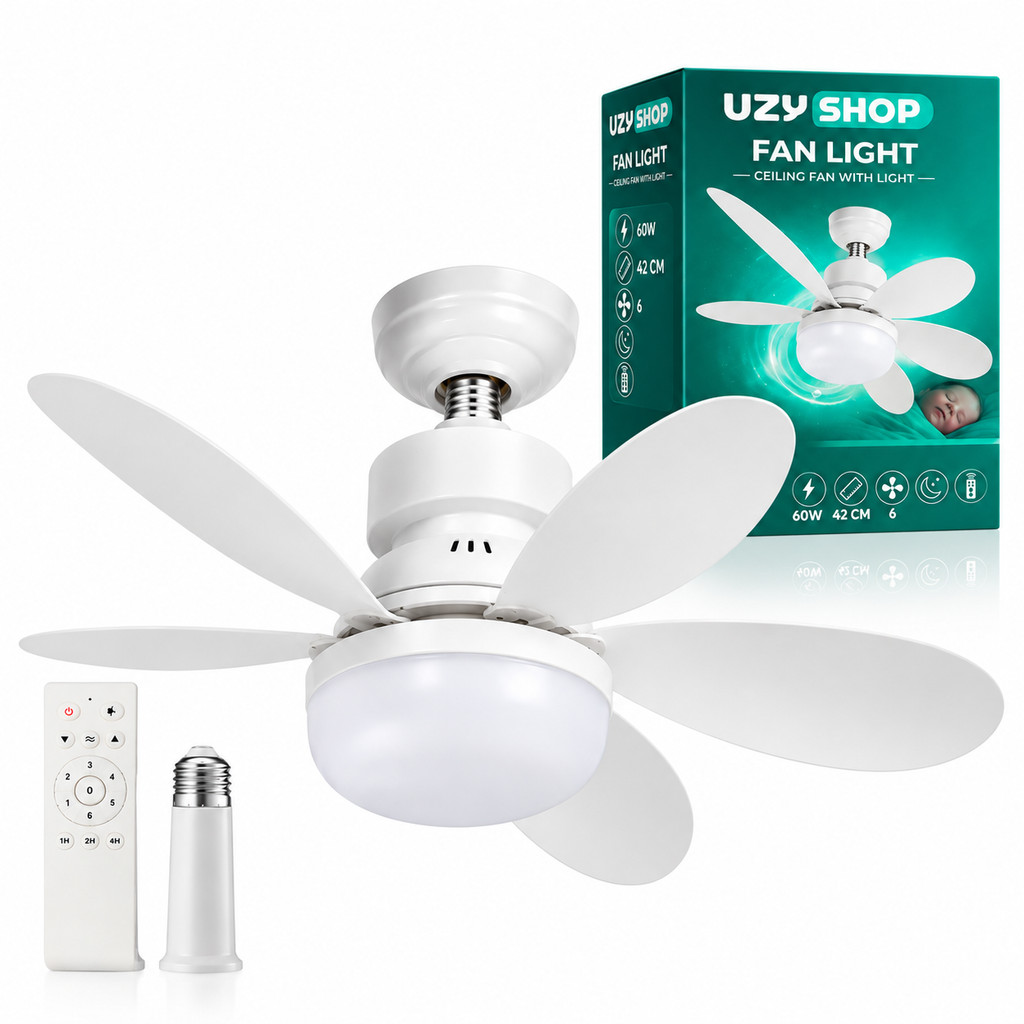 Ventilador de Teto 60W 42cm com Luminária LED Controle Remoto Bivolt 3 Velocidades 3 Cores