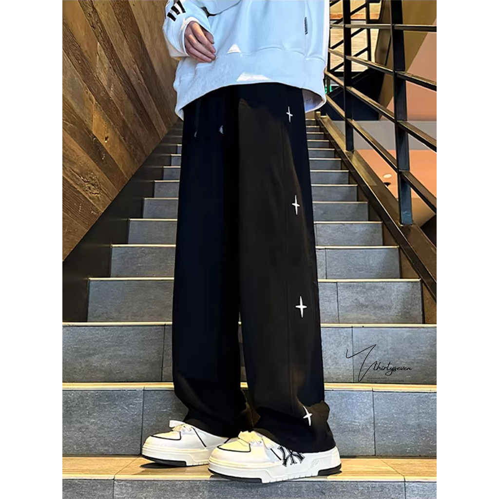 American vibe listrado calças casuais masculinas outono Street Wear adolescente calças esportivas All-Match solto em lin