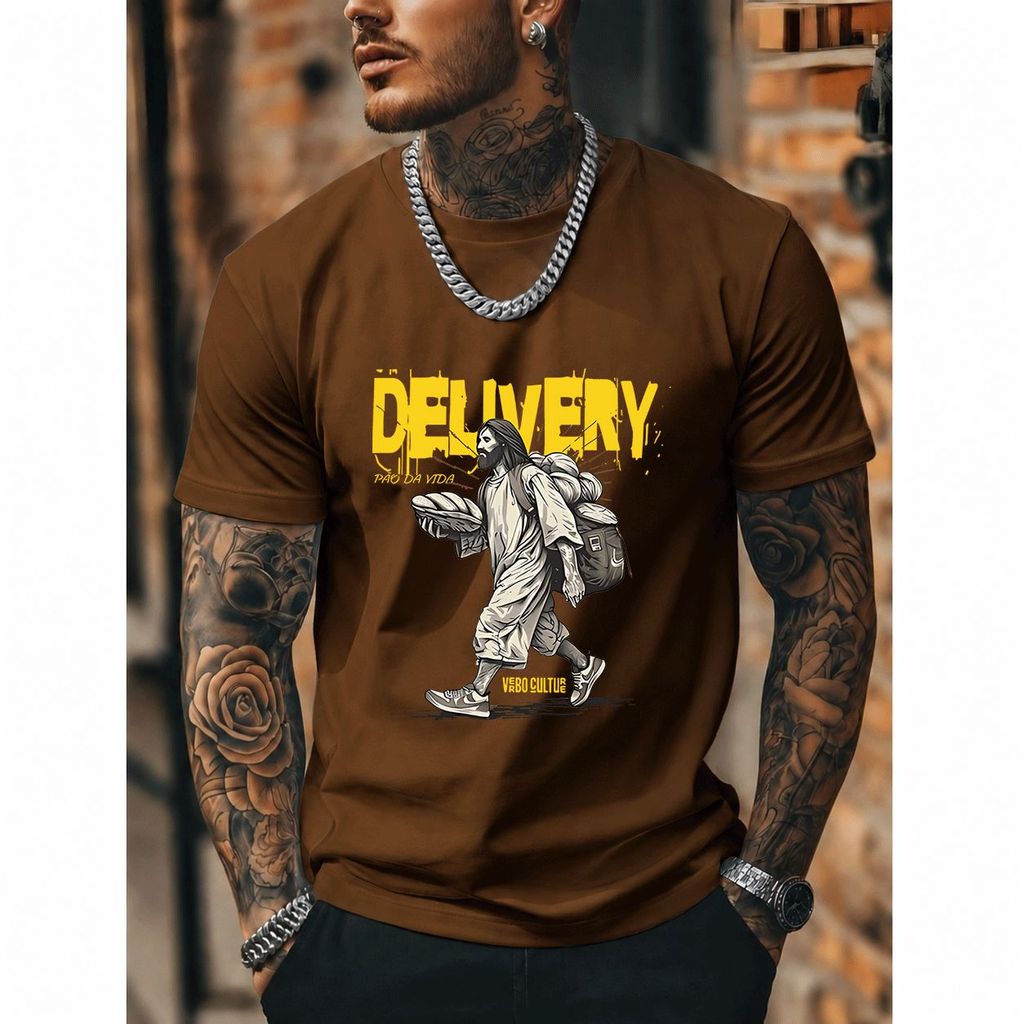 [Premium Algodão Puro]TAC Camiseta Oversized Streetwear Masculina e Feminina, Estampa de Entregador Divino, 100% Algodão