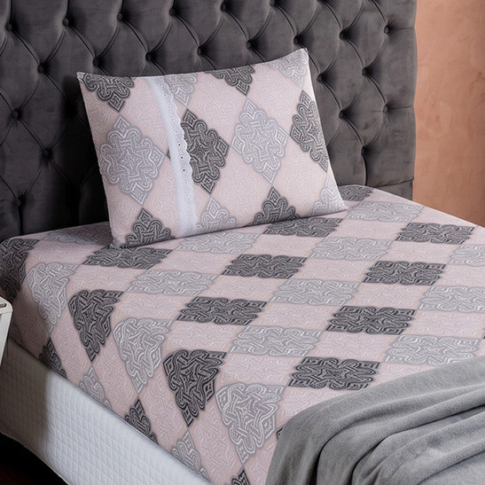 Lençol Solteiro Estampado 100% Algodão Malha com Elástico 2 Peças Jogo de Cama com Fronha Zíper Enxoval Solteiro