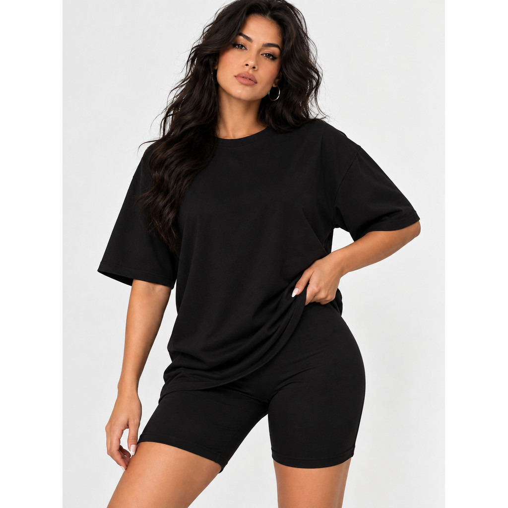 Conjunto Fitness Feminino Camiseta Algodão+Short para Treino Academia, Look Esportivo, Respirável para Dia a Dia e Verão