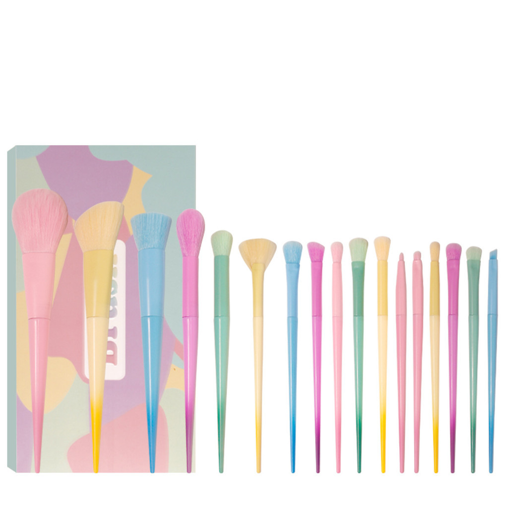 [Estoque pronto] Conjunto de pincéis de maquiagem 17 cores doces Macaron Color Brush Pincel de pó solto Pincel de sobran