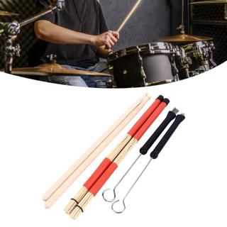 Conjunto de baquetas de bambu, baquetas com escova de fio de aço e bolsa de veludo para performance de prática
