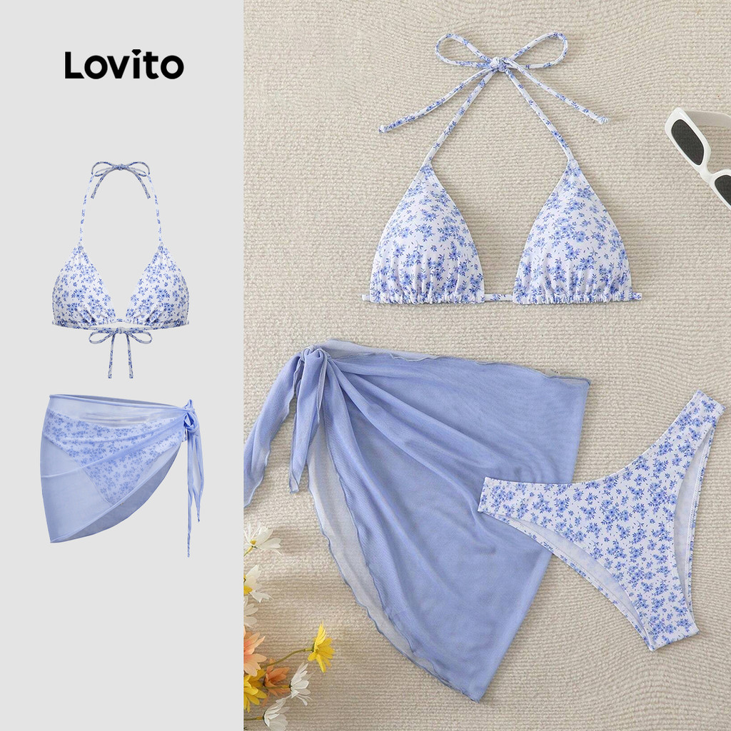 Lovito Conjunto de Biquíni Férias Ditsy Floral Wrap Para Mulheres LBL16838