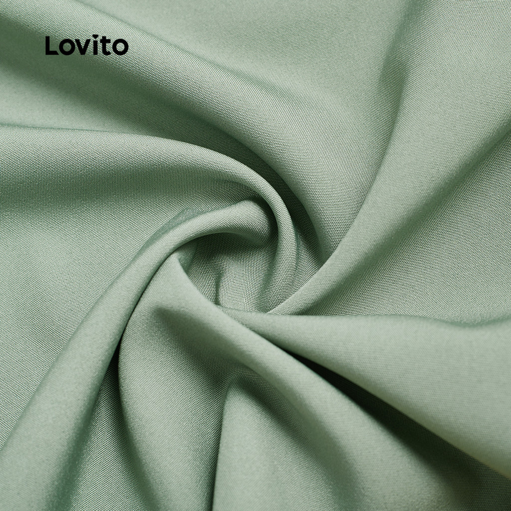 Lovito Elegante Vestido Feminino Liso com Amarração Bordado L128ED187