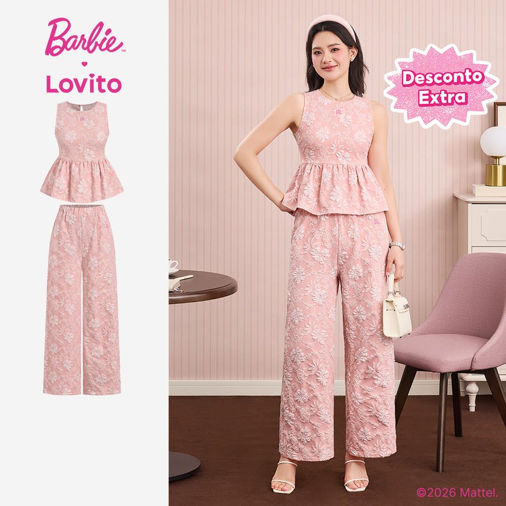 (New Arrival) Barbie™ X Lovito Casual Feminino Jaquard Bordado Textura Primavera/verão Calças Corderosa PSBL6PAD023