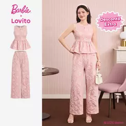 (New Arrival) Barbie™ X Lovito Casual Feminino Jaquard Bordado Textura Primavera/verão Calças Corderosa PSBL6PAD023