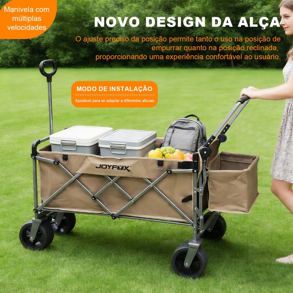 Carrinho Multiuso Dobrável JOYFOX C/ Teto Para Camping Praia Pesca Suporta 220kg Rodas 360° — imagem 2 de 2