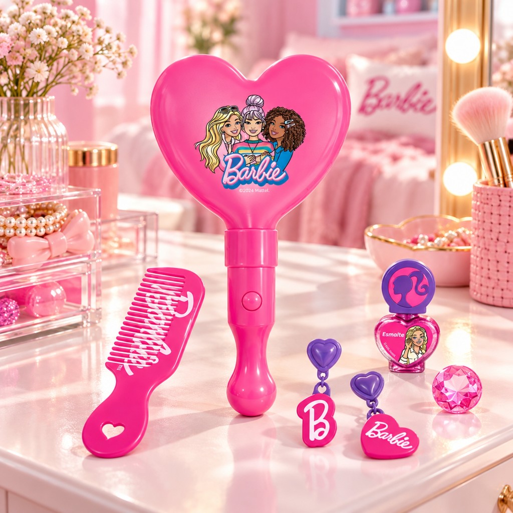 Espelho Magic Mirror com Luz Barbie Multikids - Acessórios e Esmalte Seguro para Meninas — imagem 2 de 2