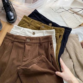 Calças de veludo cotelê vintage para mulher, cintura alta, cor café, pernas largas, calças casuais de outono, estilo cor