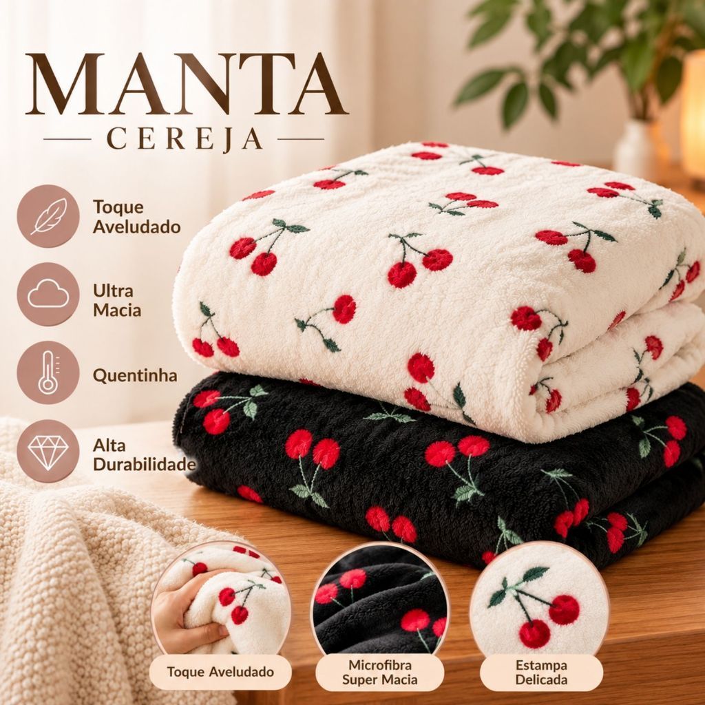 Manta Cobertor Casal Queen King Microfibra Flanelada Antialérgica Coberta Macia Quentinha Cereja
