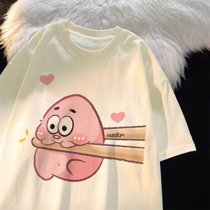 Crianças Médias E Grandes 2026 Camiseta Meninas Verão Bonito Graffiti Impresso Manga Curta Topo Solto cuk 2026t Camisa B