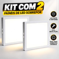 Kit 2 Painel Luminarias Plafon Led Sobrepor 18w Quadrado 20x20