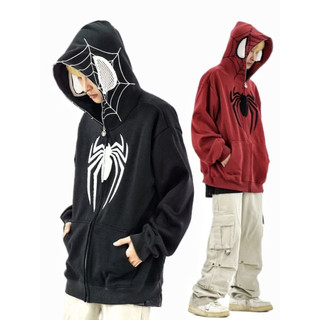 Moletom Masculino Americano com Capuz Bordado, Estilo Vintage, Casual de Rua, Cardigã, Moletom com Capuz do Homem-Aranha