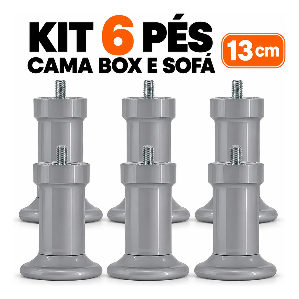 Kit 6 Pé Para Cama Box Castor Gazin Ortobom Torre 13cm