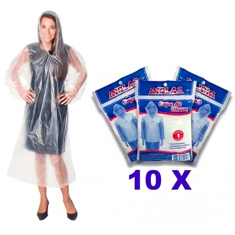 Kit 10 Capas de chuva descartáveis transparentes - Kit 10 Capas de chuva descartáveis transparentes