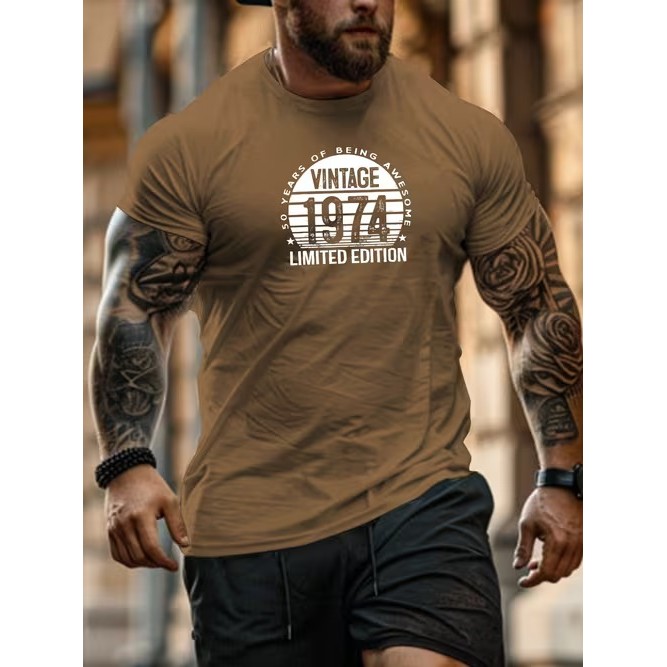 Camiseta Masculina Manga Curta Estampada 1974 Confortável Moderna Estilosa Premium Moda Casual Tendência Verão