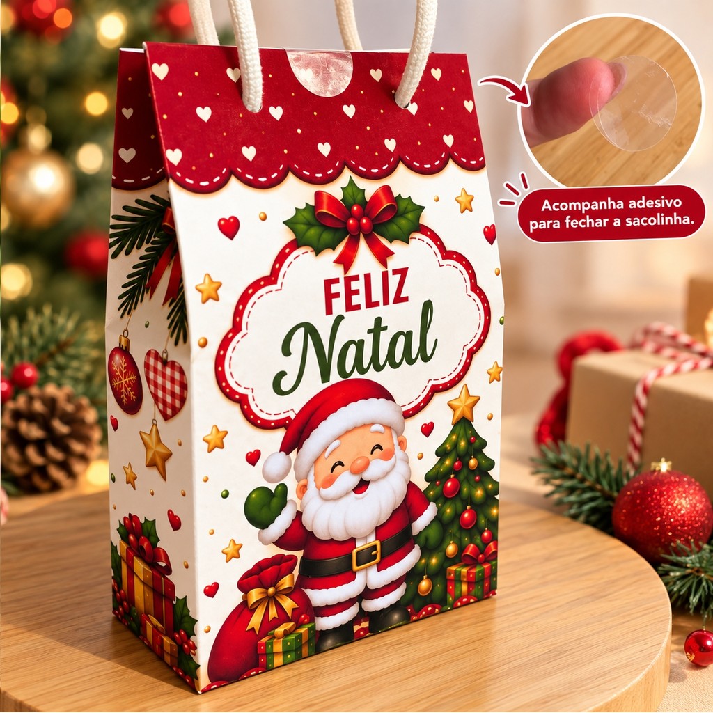 Sacolinha Surpresa Personalizada Feliz Natal - Papai noel - Lembrancinha para festa - Tamanho P
