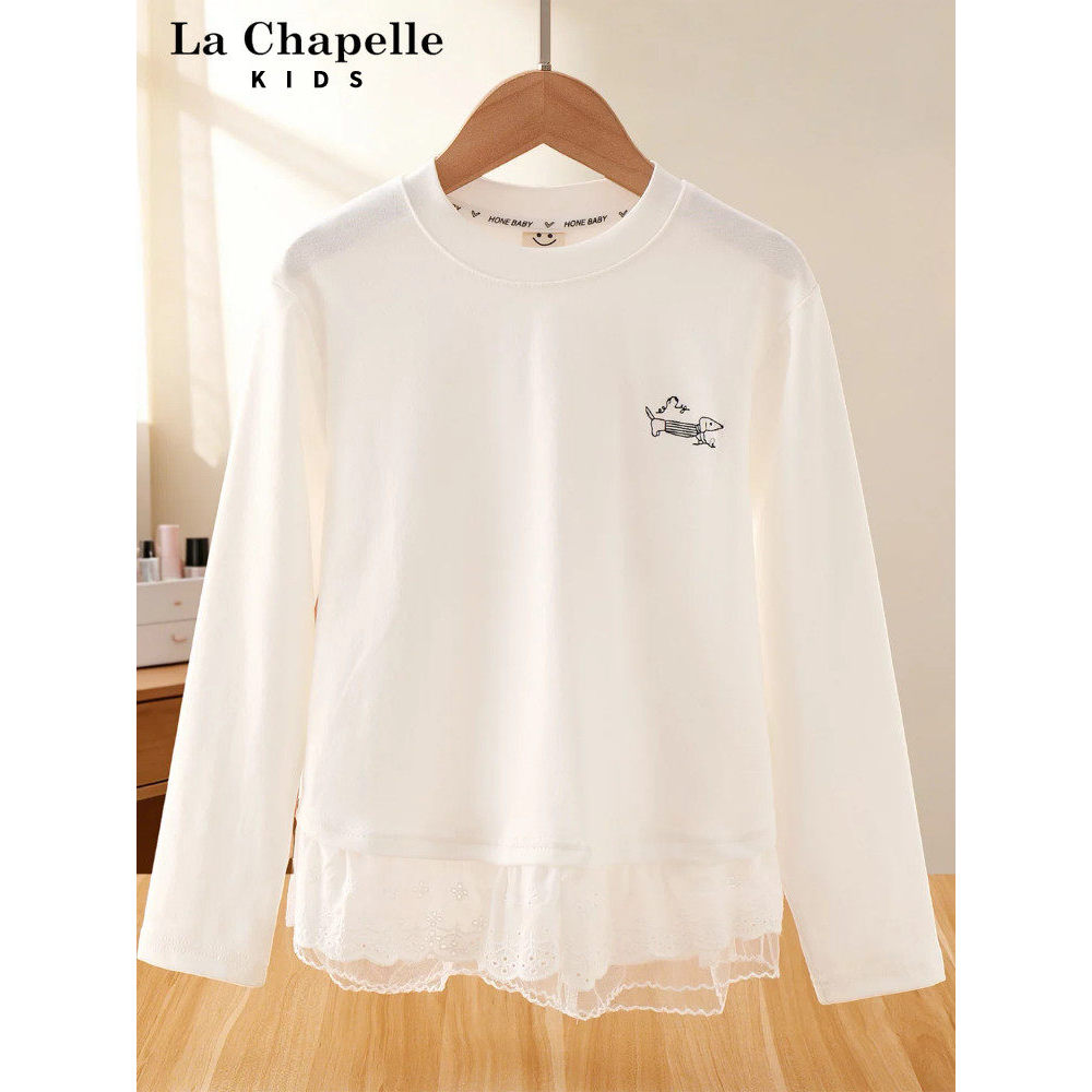 Lasherbell roupas infantis meninas rendas camisa de manga comprida camiseta primavera outono estilo ocidental estilo pri