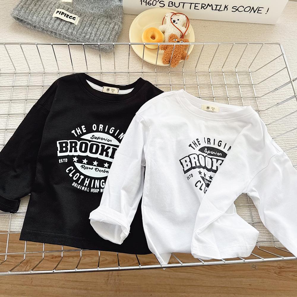 Crianças puro algodão de manga comprida camiseta 2026 primavera outono novo estilo bebê menino simples em torno do pesco
