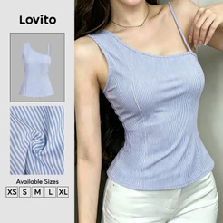 Lovito Top Casual com Ombro À Mostra Laço Nas Costas e Corte Assimétrico Azul/branco Primavera/verão para mulheres TKB202P2D213