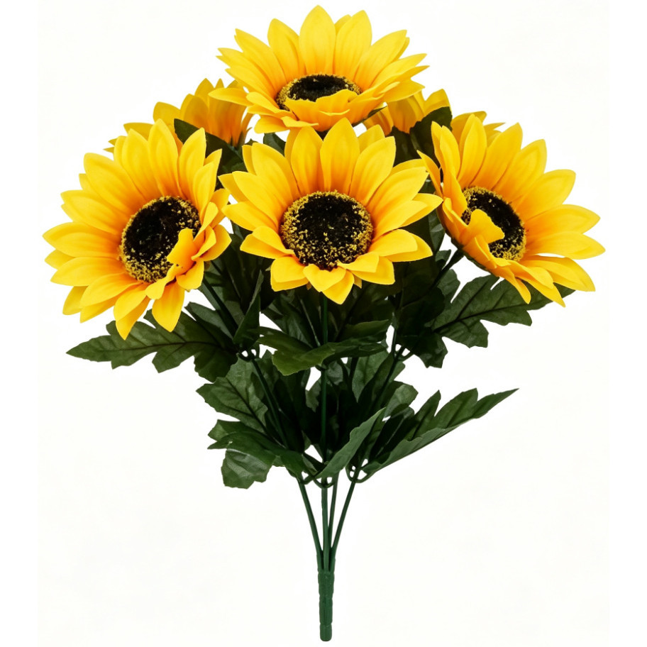 Buquê Girassol Artificial 5 Cabeças 25cm Flor Realista Não Murcha Decoração Casa Festa Casamento