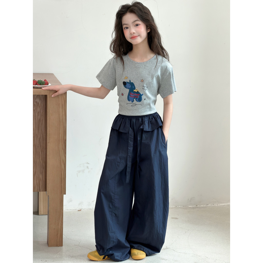 Meninas verão terno de manga curta 2026 novo estilo grandes crianças coreano dos desenhos animados camiseta crianças mod