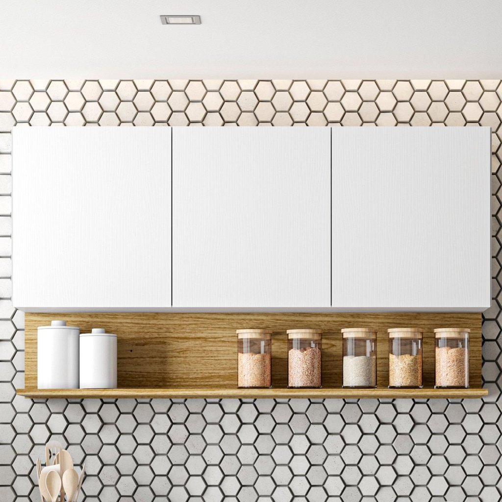 Armário para Cozinha 3 Portas 120cm Line Branco/Supremo/Freijó Supremo/Freijó