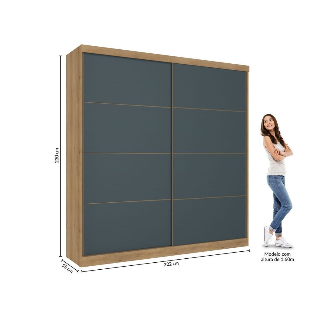 Guarda Roupa Casal 100% MDF 2 Portas de Correr e 6 Gavetas Málaga Yescasa Capuccino/Azul Capuccino/Azul — imagem 2 de 2