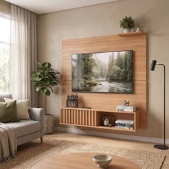 Painel Ripado para TV até 55 Polegadas 136CMX108CM Porta Ripada Tucson Marrom Freijó